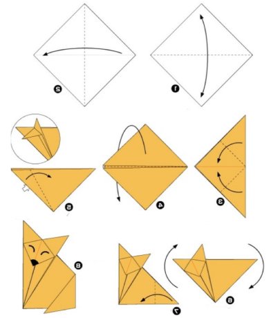 Простая схема лисички оригами